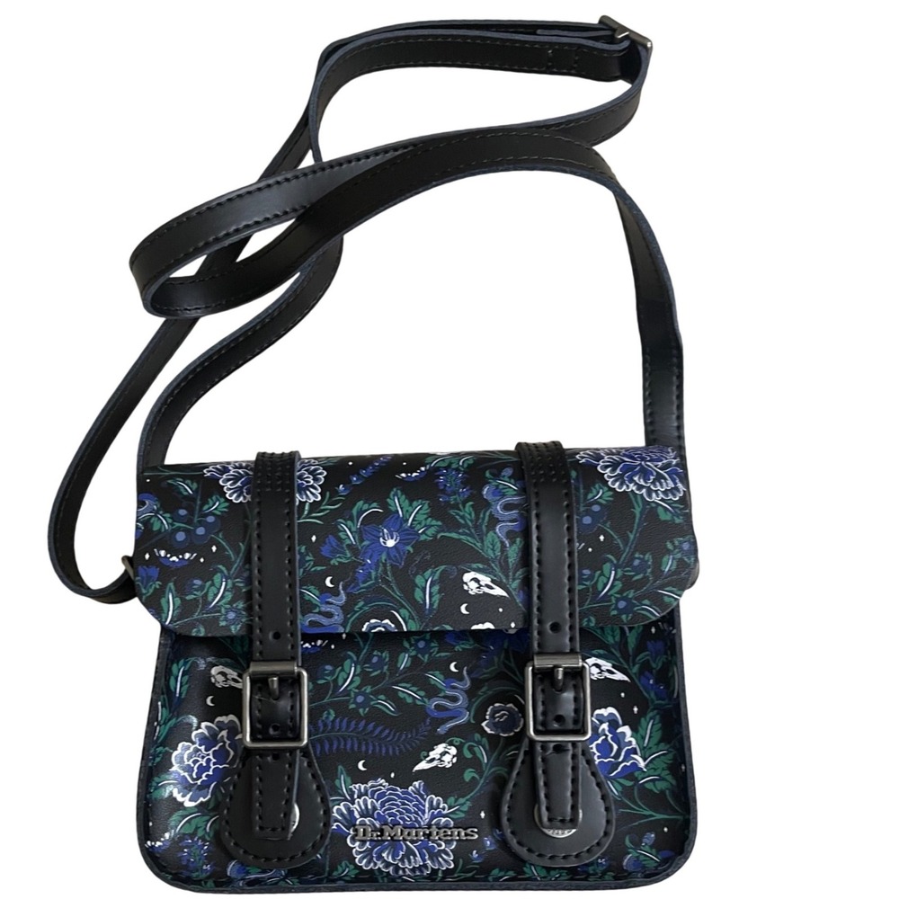 Dr Martens mystic Satchel Bag Floral Print Black Blue Green Leather Crossbody
